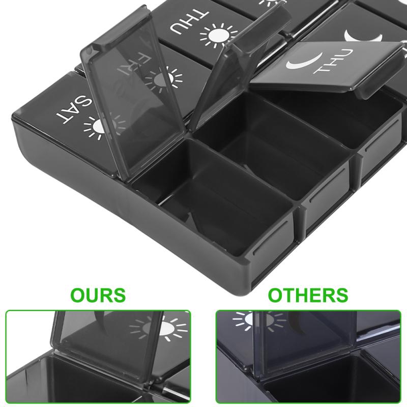 Wöchentliche Pillendose mit 14 Fächern, tragbar, für Reisen, morgens und abends, Pillenetui, Organizer, Pillenspender, Gesundheit