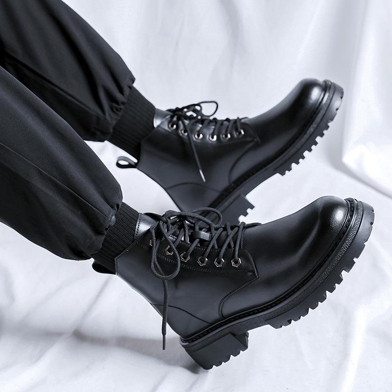 Martin boots men's spring new British style platform heightening leather shoes medium locomotive boots 25008-R