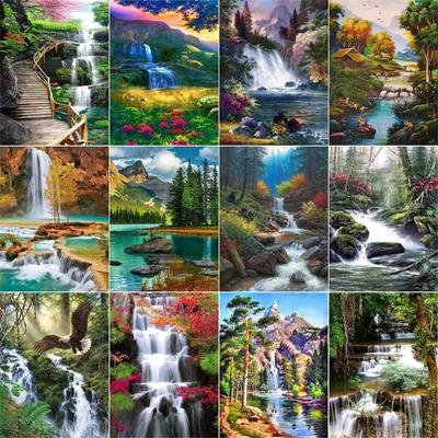 Pittura Diamante 5D Trapano Completo Rotondo Cascata Ricamo Diamante Vendita Paesaggio Strass Immagini Arte Diamante