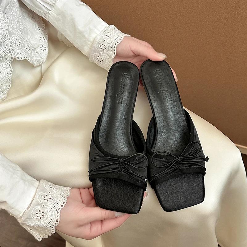 Fashion Summer High Heels New Women Slippers Fashion Square Toe Slip On Shoes for Women Outdoor Party Dress Slides High Heeled Sandals