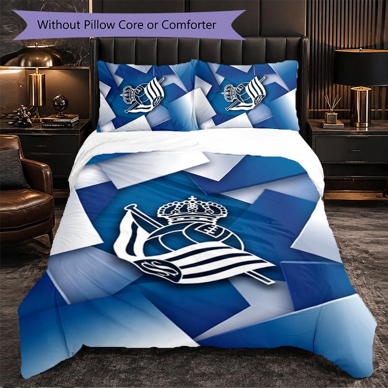 Biancheria da Letto a Tema Real Sociedad FC Set 3 Pezzi Copripiumino Biancheria da Letto Decorativa Per Camera Teen Decorazione Casa