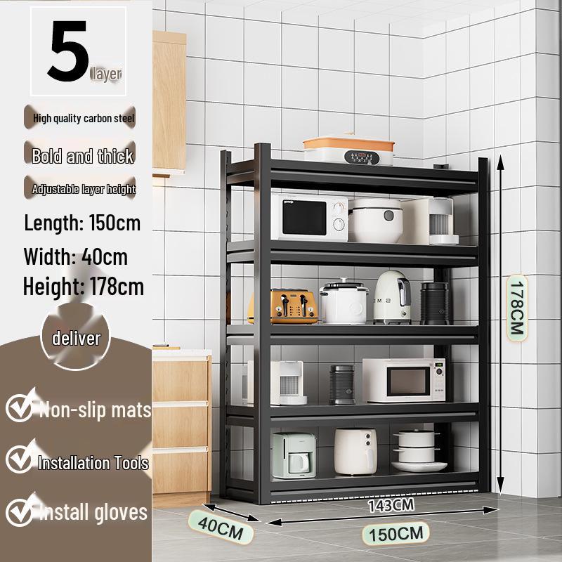 Multi-Layer Kitchen Floor Rack: Multi-Function Microwave and Cookware Storage (Non-Stainless Steel)