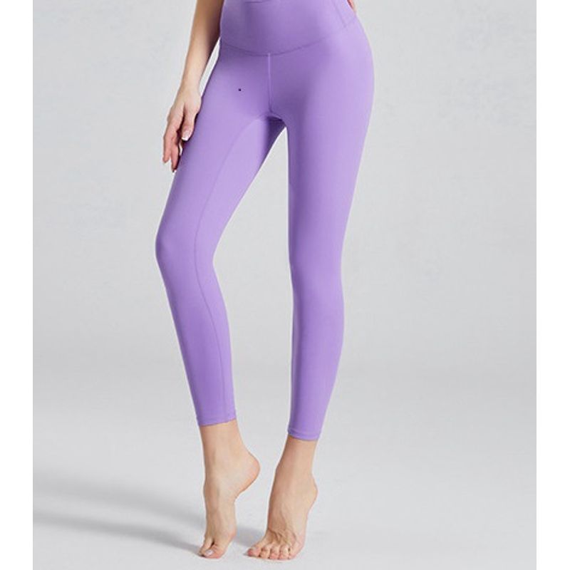 

Hot T-Line Sports Fitness High Waist Yoga Pants Women Tight Peach Beautiful Hip Nude Feel Buttock Lifting Silky Leggings Purple Trousers L