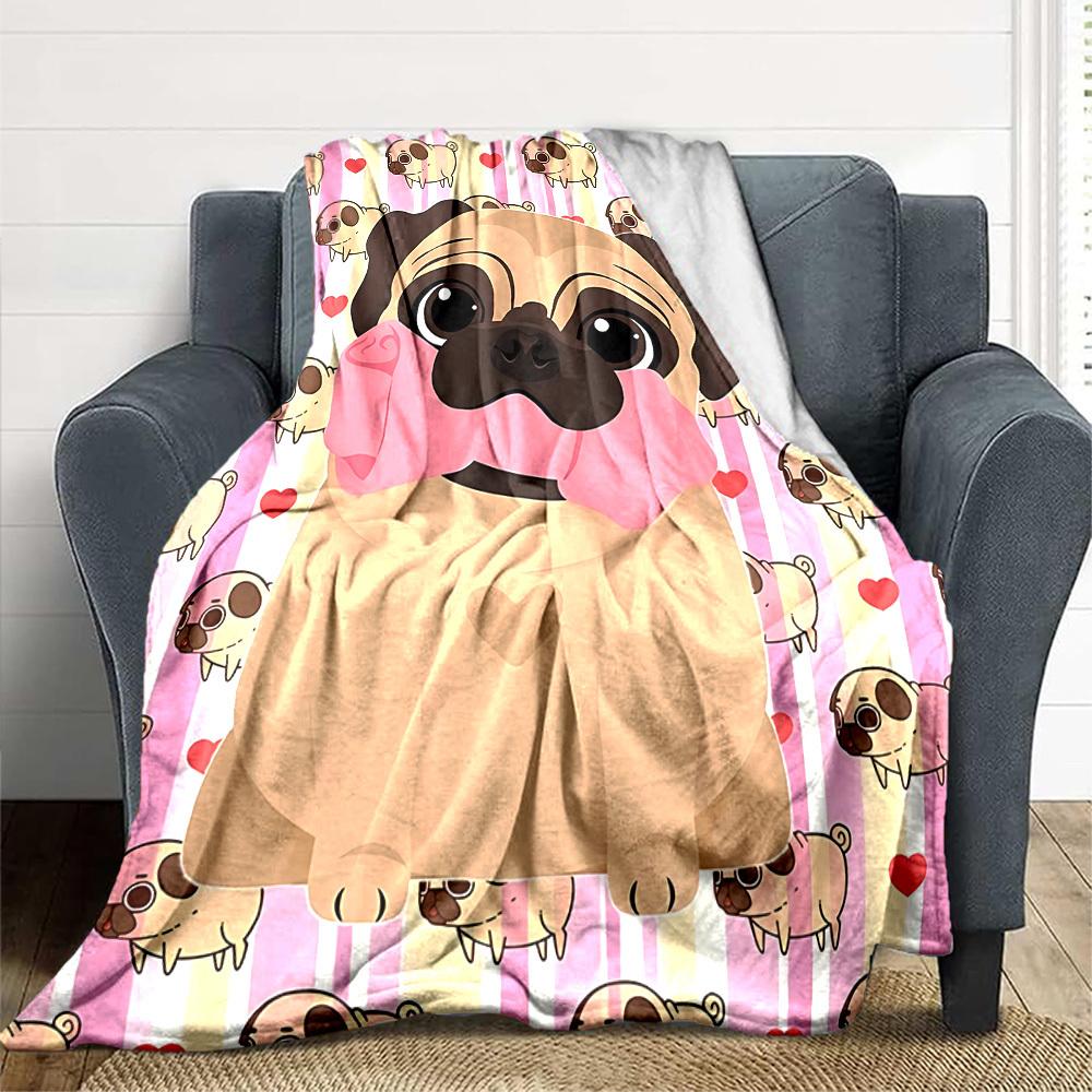 1pc Pug, Heart Blanket Warm, Cozy, And Soft, Suitable for Sofas, Beds, Cars, And Office Use.Perfect for Camping And Travel, Making It a Great Gift for