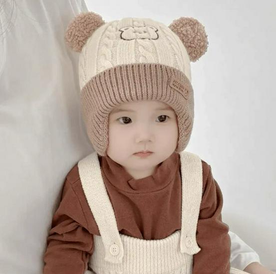 Koreańska Wełniana Czapka Dziecięca: Ciepła Jesienno-Zimowa Dzianina Chroniąca Uszy dla Chłopców i Dziewczynek