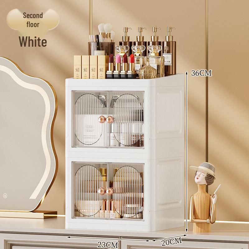 Desktop Multi-Layer Storage Box for Cosmetics, Stationery, and Skincare - Dustproof Push-Door Design