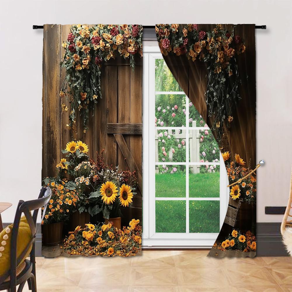 Versatile Polyester Transparent Curtains Home Decoration Barn Door Use Bedrooms Living Rooms Curtain Set Of 2 Rustic Made Washable Great Room Ready