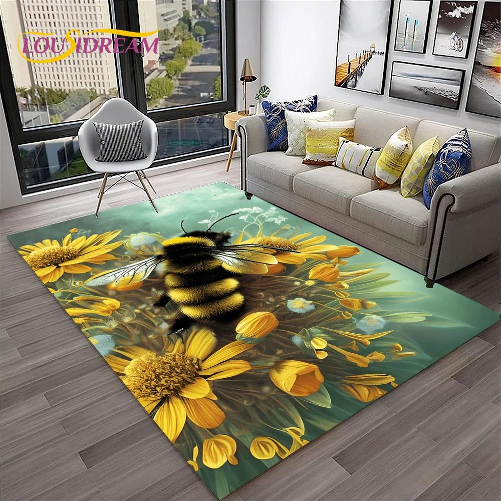 Insect 3D Cartoon Bee Cute HoneyBee Carpet Rug for Home Living Room Bedroom Sofa Doormat Decor,kids Area Rug Non-slip Floor Mat