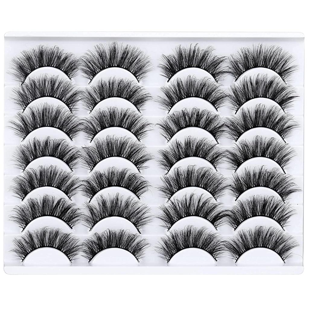 False Eyelashes Natural Look 3D Faux Mink Lashes Fluffy Volume Lashes 20mm Handmade Eye Lashes Pack 14 Pairs