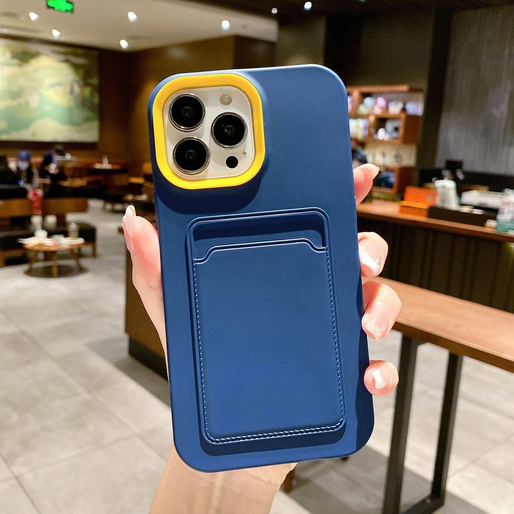 3-in-1 liquid card bag, suitable for Apple iPhone15Pro contrasting color mobile phone case 14 skin feeling plug-in card protective case