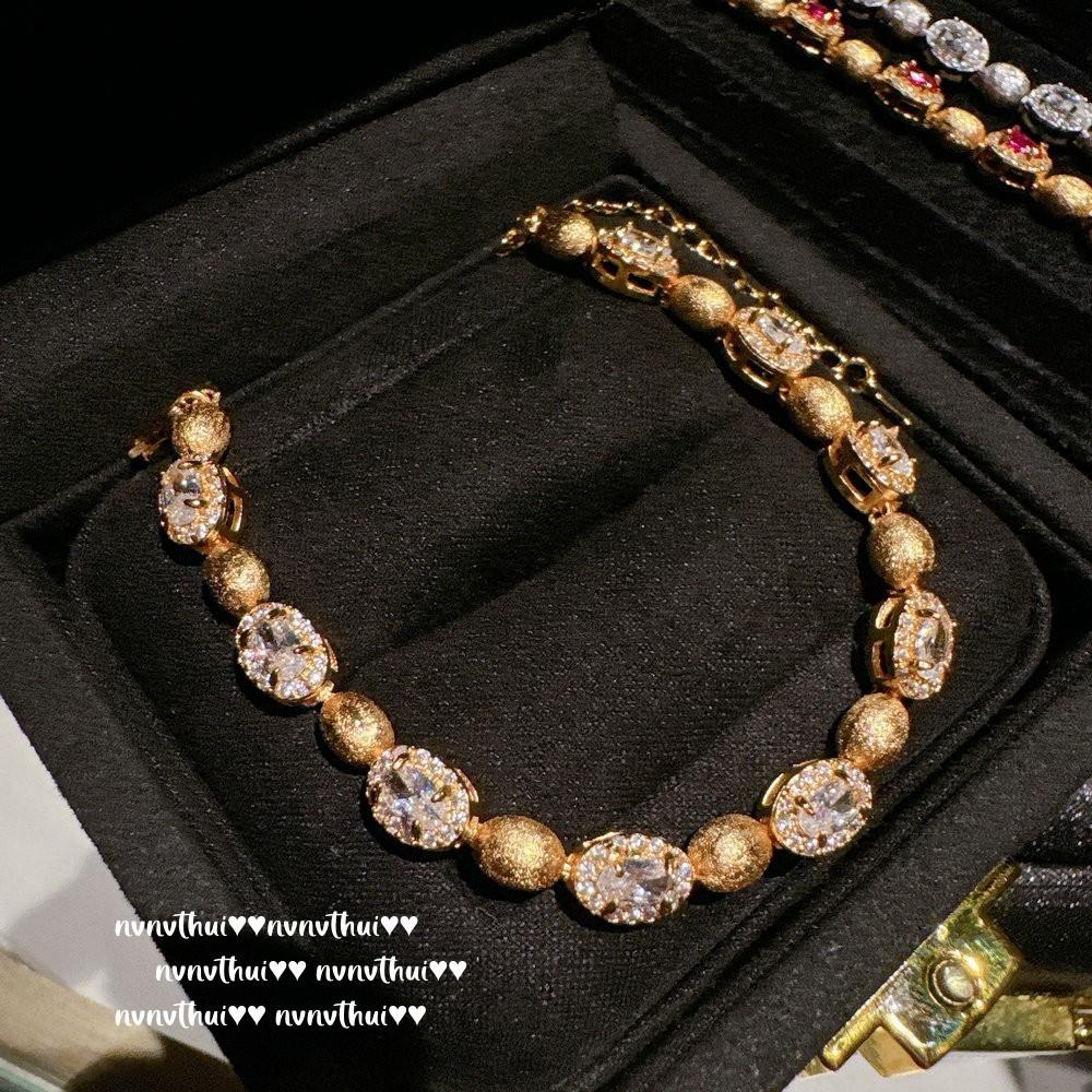 Italian Vintage Brushed Pigeon Egg Gem Bracelet Vintage Plated 18K Gold, Sunflower Zircon Bracelet