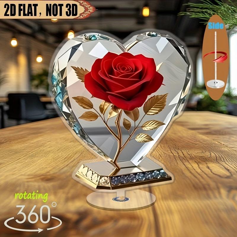 2D Flach - Ein 2D Acryl Herzförmiger Statue-Schmuck im Bohemian-Stil, Verziert mit Roten Rosen Und Goldenen Akzenten - eine Elegante Schreibtischdekoration