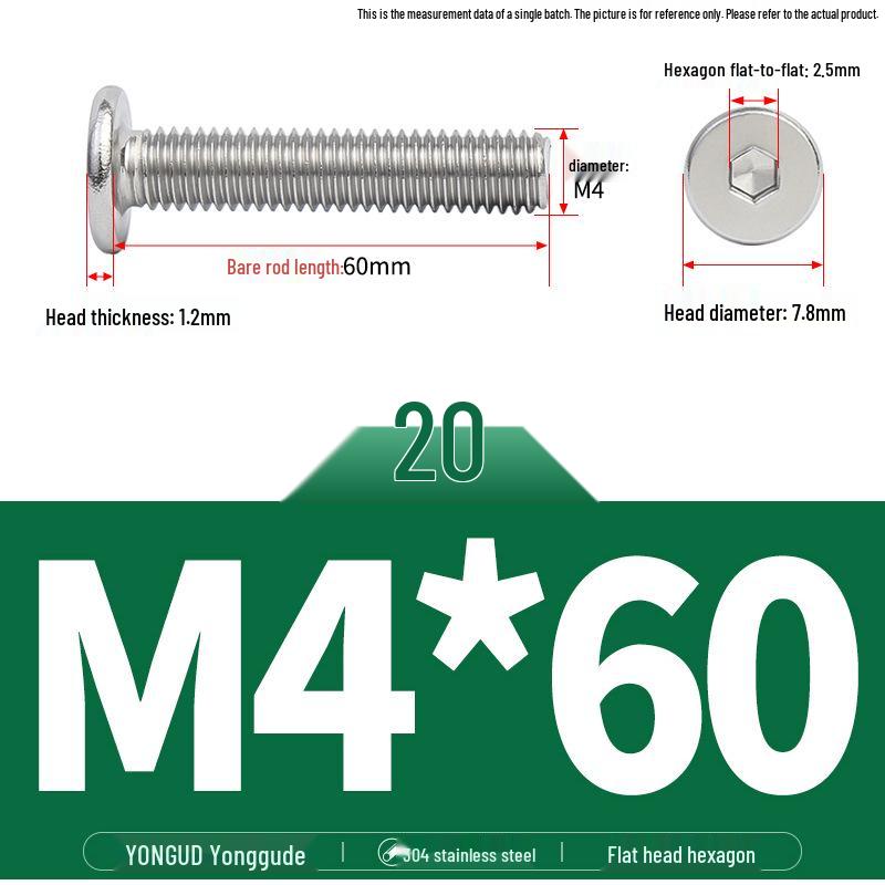304 Stainless Steel Ultra-Thin Flat Head Hex Socket Bolt, M2-M12
