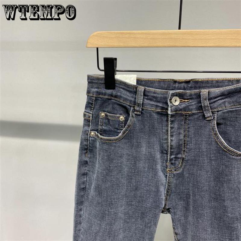 WTEMPO Sommer Herren Gerade Lockere Jeans Einfarbig Dünne Sektion Stretch Slim Jeans Einfache Lässige Atmungsaktive Dreiviertelhose