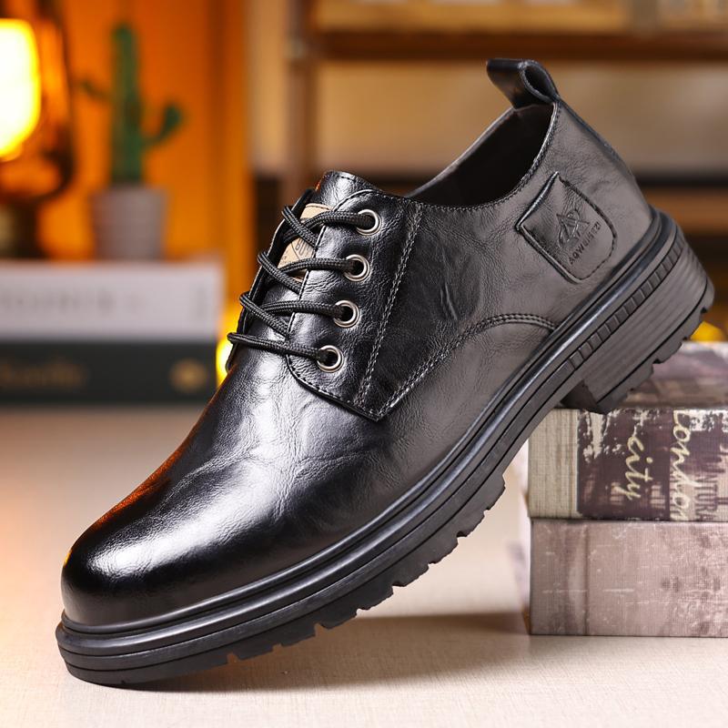 Ovigz Yadan Style Men's Premium Breathable Leather Business Shoes - Soft, Non-slip Sole.