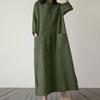 Women Casual O-neck 3/4 Sleeve Cotton Long Dress