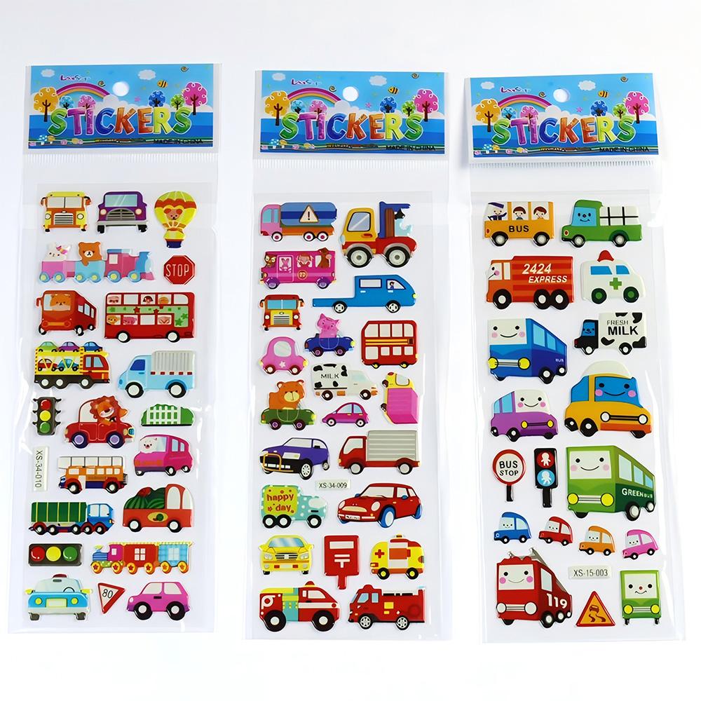 12pcs 3D Bubble Transportation Sticker Engineering Vehicle Decals DIY Diary Stationery Fridge Education Cool Cartoon Sticker Toy