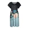 Women's Round Neck Summer Fly Sleeve Casual Printed Loose Button Pocket Midi Dresses