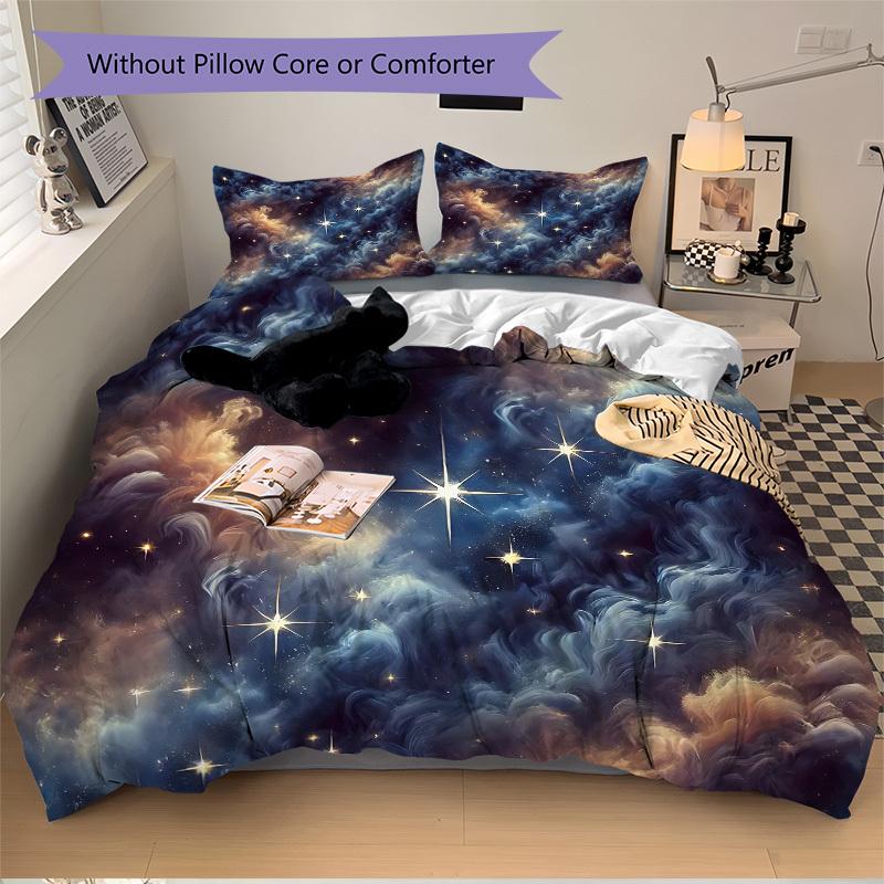 3pcs bedding set Galaxy Nebula Includes 1 Comforter + 2 Pillowcases, Without Pillow Inserts, Soft Comfortable, Lightweight Breathable110