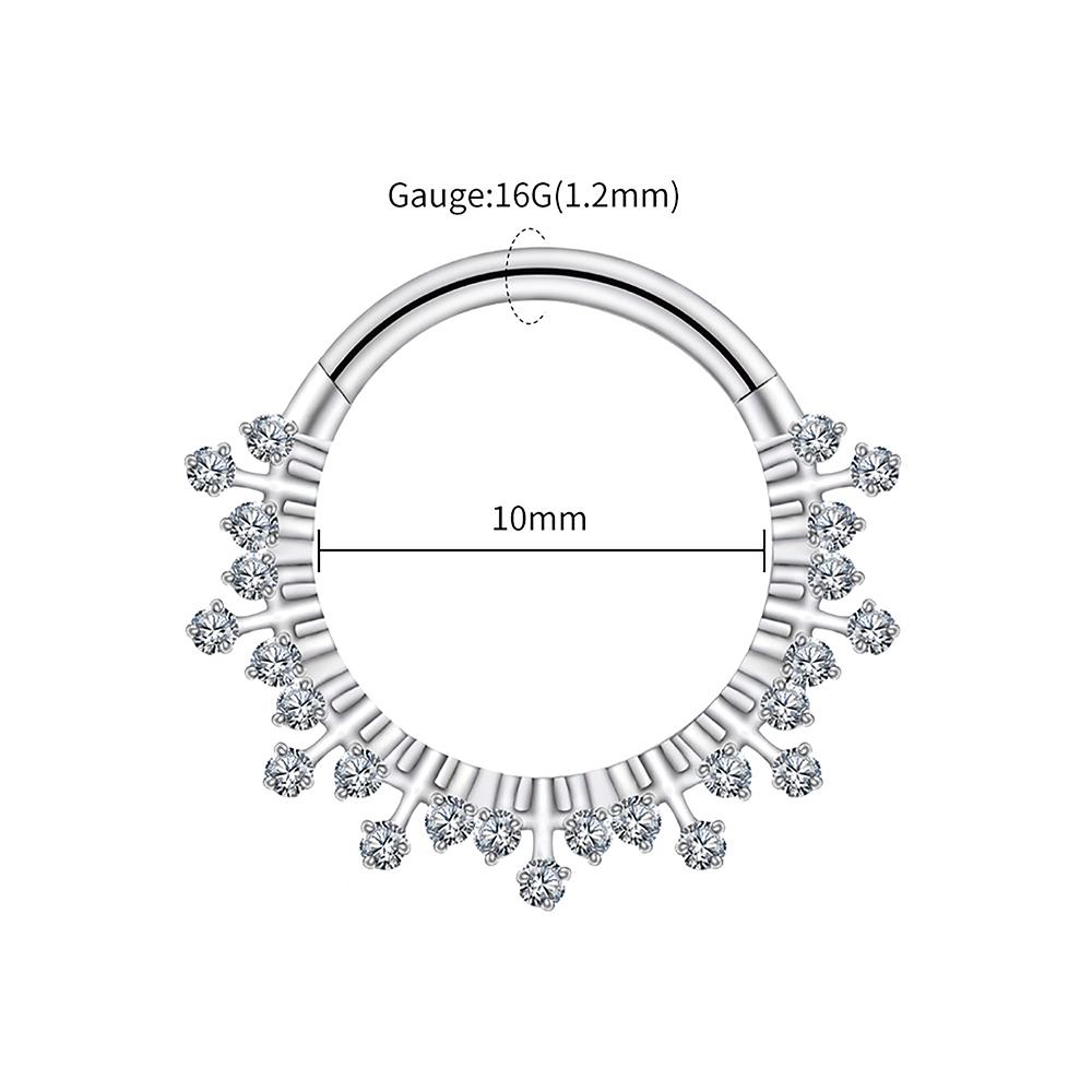 Right Grand ASTM F136 Titanium 16G CZ Hinged Clicker Segment Hoop Ring Sunburst CZ Daith Earring Septem Nose Piercing Jewelry