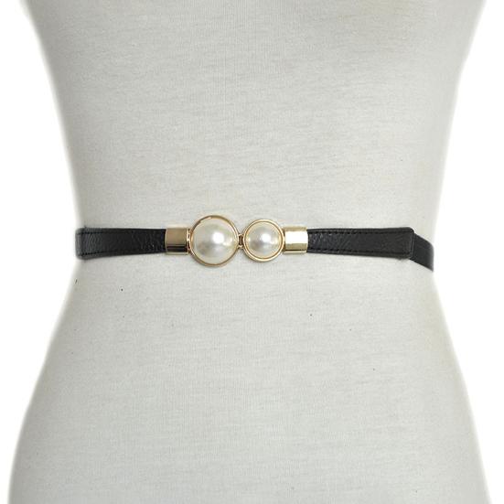 Fashion Women Elastic Faux Pearl Thin Skinny Waistband Waist Belt Dress Decor