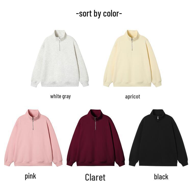 330g Hua Cotton Autumn & Winter Women's Casual Half-Zip Sweatshirt with Semi-High Neck