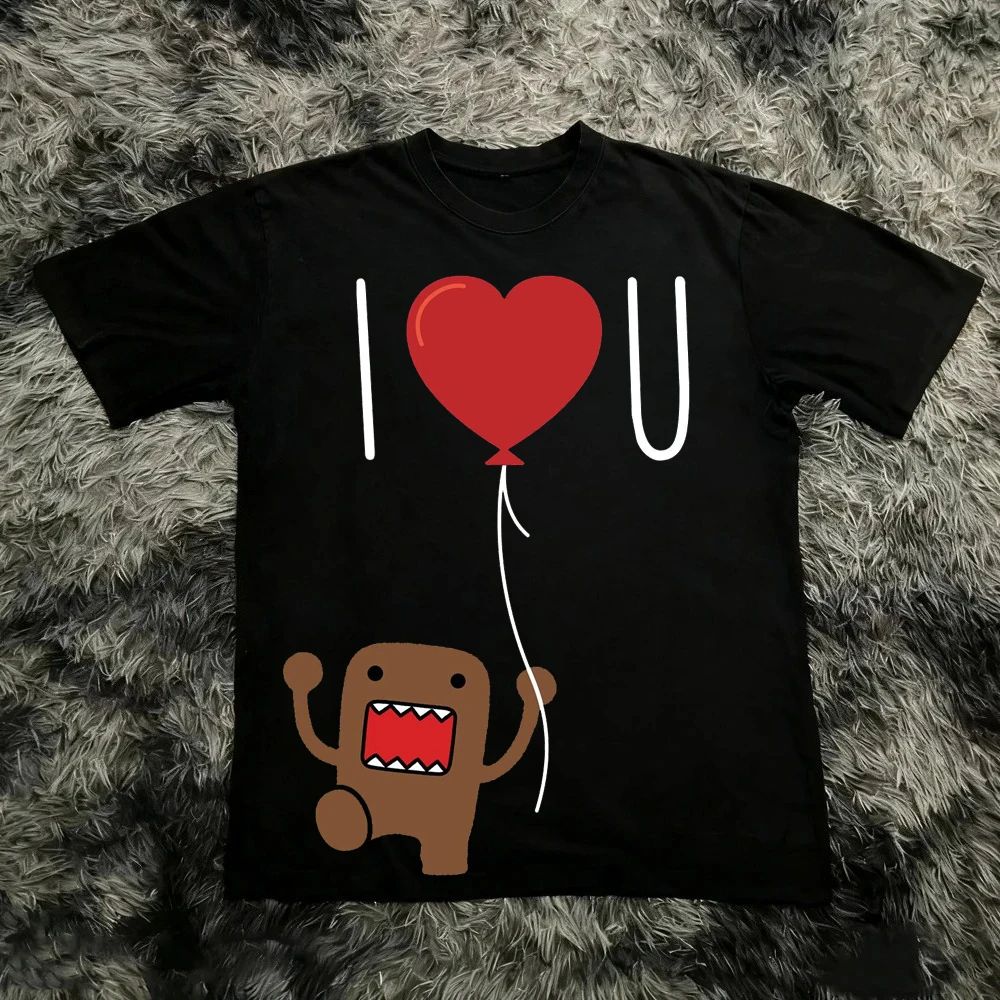 Domo Kun Funny Pattern Daily Print TShirts Vintage Y2k Tops Casual Loose Streetwear Rock Gothic ShortSleeves Tops Unisex