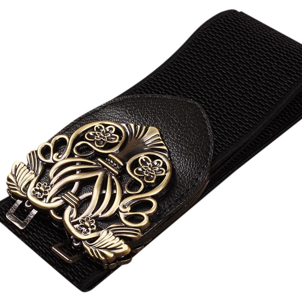 Women Fashion Elastic Wide Waistband Simple Leather Belt Decoration