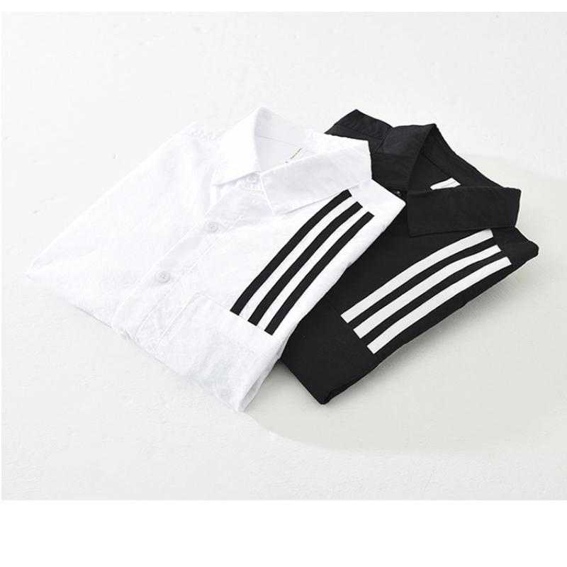 Korean Fashion Men Long Sleeve Shirt Street Style Stripes Patchwork Shirt Spring and Autumn Pure Cotton Casual Tops Youth White Shirt
