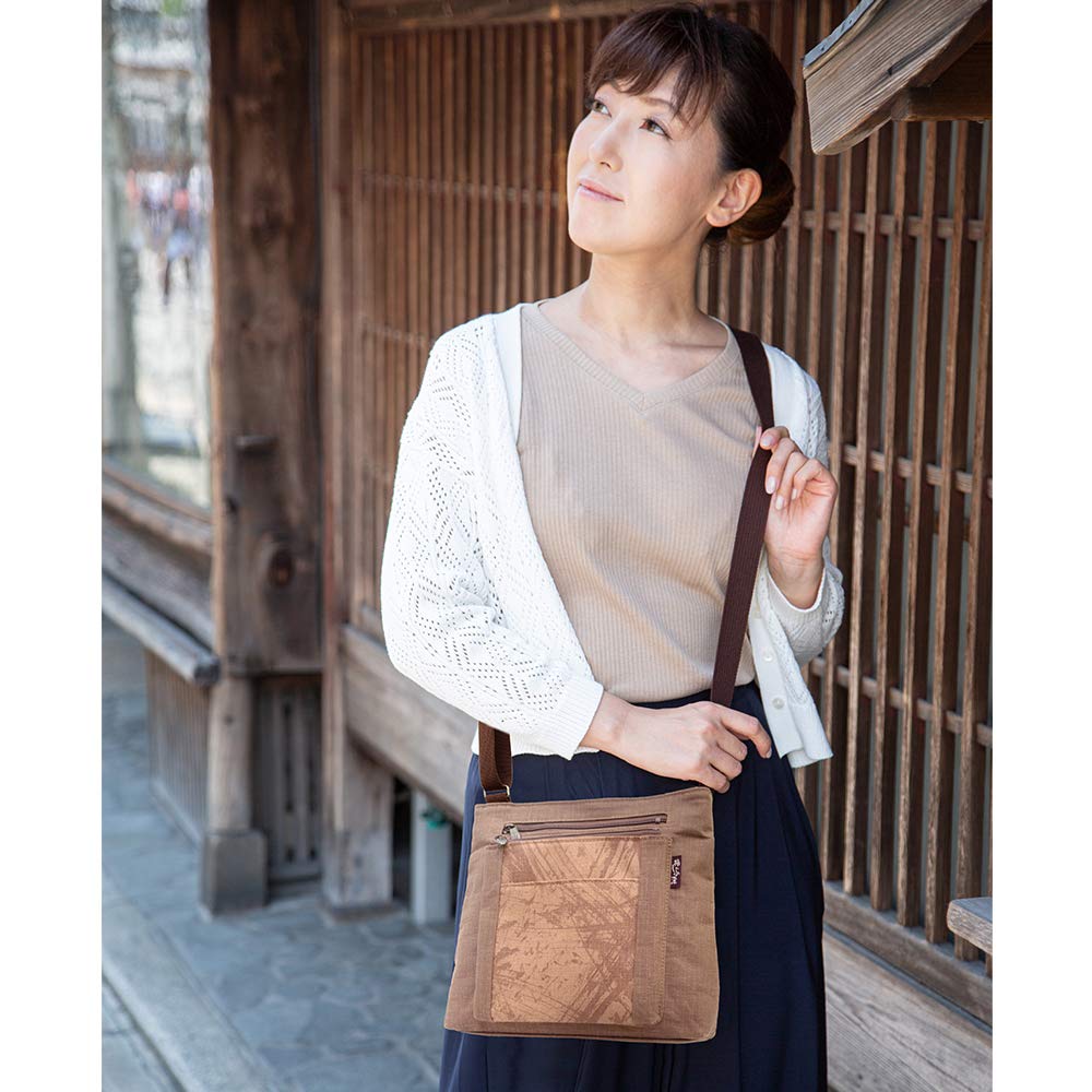 Creare Kiki Damen Umhängetasche, Leicht, Crossbody, Hergestellt in Japan, Kimono-Stil, Kaki-Tannin gefärbt, Körper-Umhängetasche mit mehreren