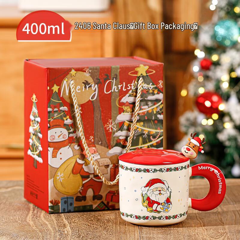 WA Cartoon Christmas Ceramic Mug with Lid & Spoon