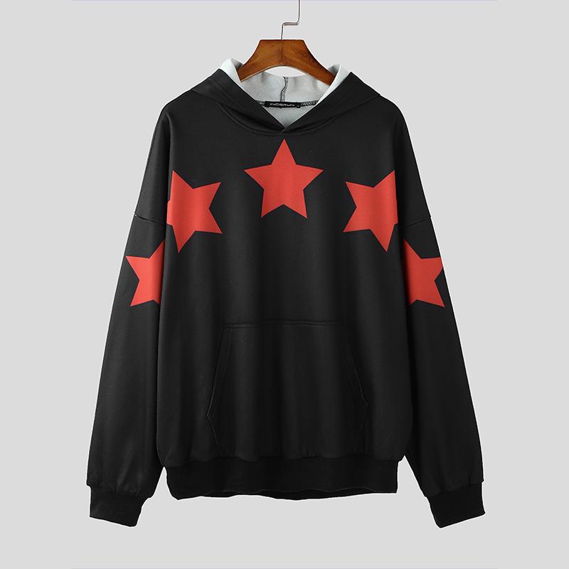 INCERUN Herren Frühling Übergroße Hoodies Langarm Stern Print Kapuzen Sweatshirts