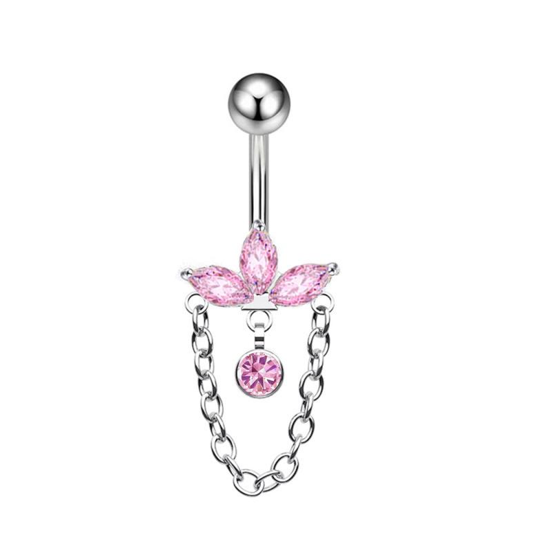 1PCS Zircon Flower Belly Button Ring Drop Chain 14G G23 Titanium Curved Barbell Navel Piercing Women Girls Sexy Jewelry