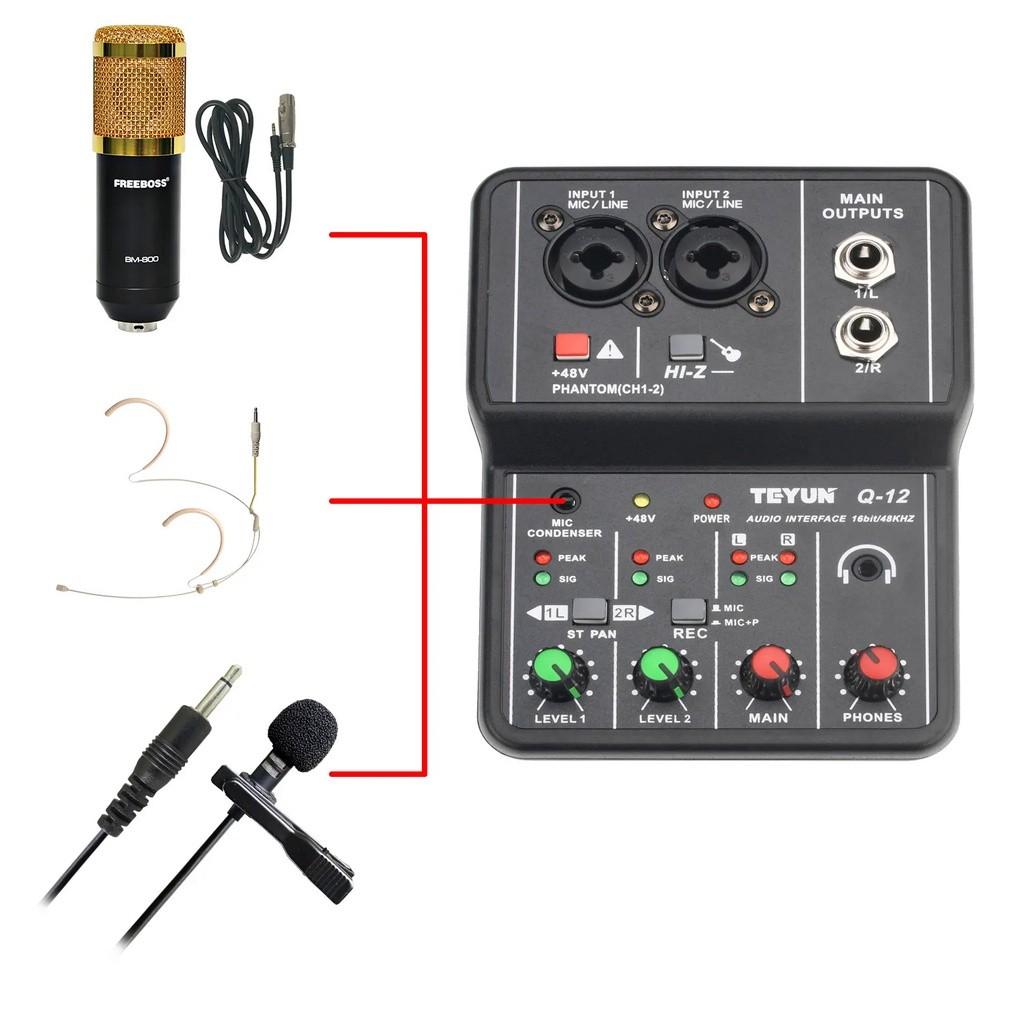 Portable Audio Interface Professional Mini External Sound Card Mixer 48V Computer Guitar Studio Dual Channel Audio Device