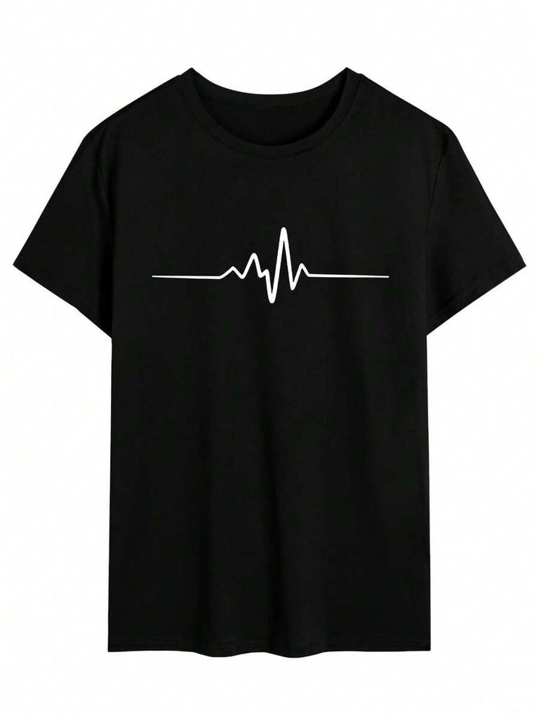 Unisex's Casual Summer Electrocardiogram Graphic Round Neck Short Sleeve T-Shirt