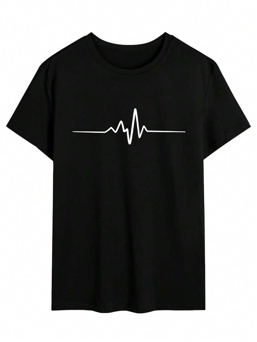 

Unisex s Casual Summer Electrocardiogram Graphic Round Neck Short Sleeve T-Shirt XXL