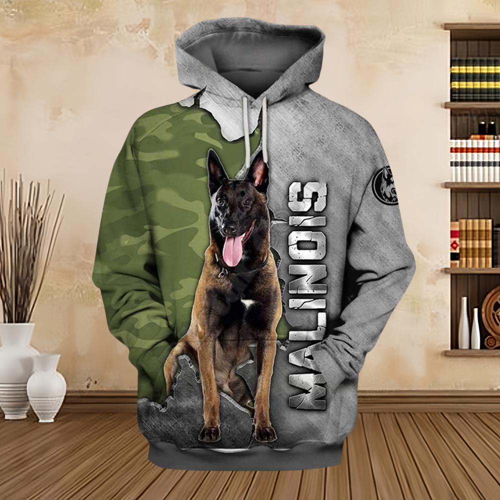 2025 New Hoodies 3D Graphic Silver Ribbon Hoodies Animals Dog Belgian Malinois Sweatshirts Casual Harajuku Sportswear Clothing