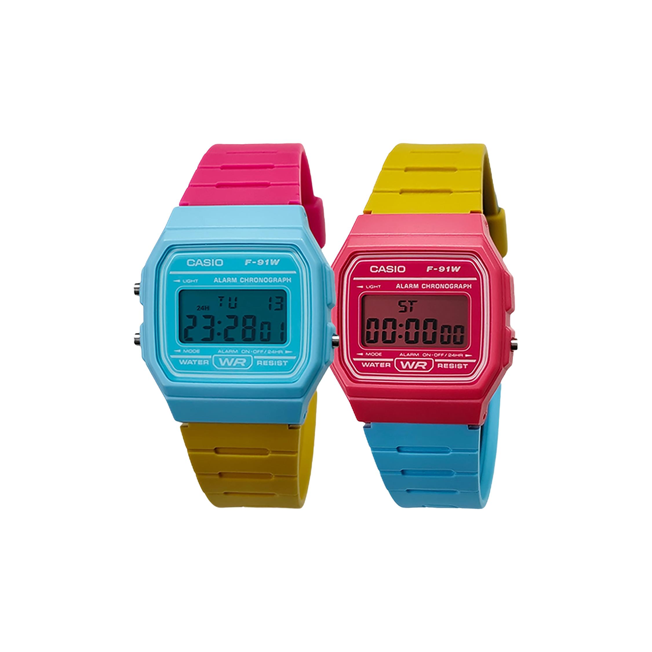 

CASIO Custom Collection Quartz Movement Resin Strap Watch Unisex Blue Dial F-91WC-2AEF(Watch5--) Blue Dial+Pink Watch Dial
