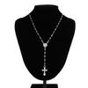 Fashion Sense Cross Alloy Pendant Necklace Gemstone Beaded Collar Chain