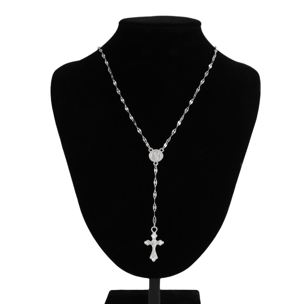 Fashion Sense Cross Alloy Pendant Necklace Gemstone Beaded Collar Chain