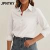 JPNTKY Women's Fashion Casual Solid Color Print Long Sleeve POLO Neck Blouses & Shirts International Design