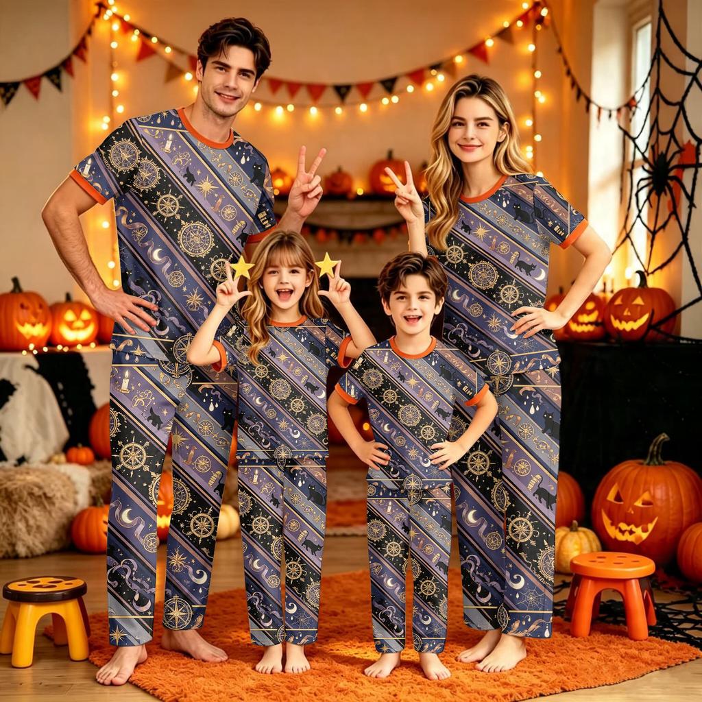 Familien-Passendes Halloween-Print-Pyjama-Set Kurzarm-Oberteil und Hose