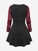 Rosegal Plus Size Lace Up Grommets Rose Flower Heart Flocking Mesh Ruched Asymmetrical Long Sleeve 2 In 1 Top