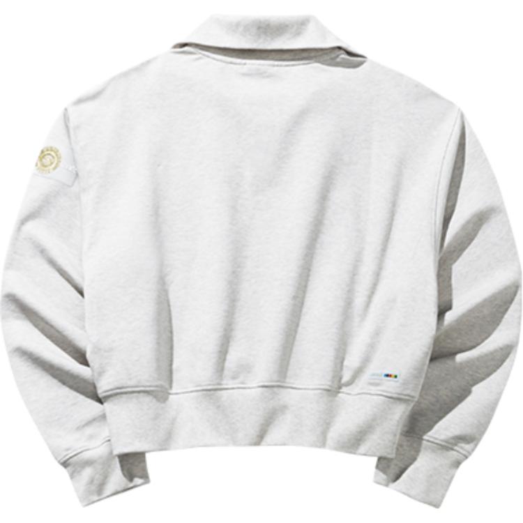 Anta Life Series Olympic Culture Series Polo Collar Short Casual Long Sleeve Sweatshirt Women Sweatshirt Gray Gray-Floral 162438717-1