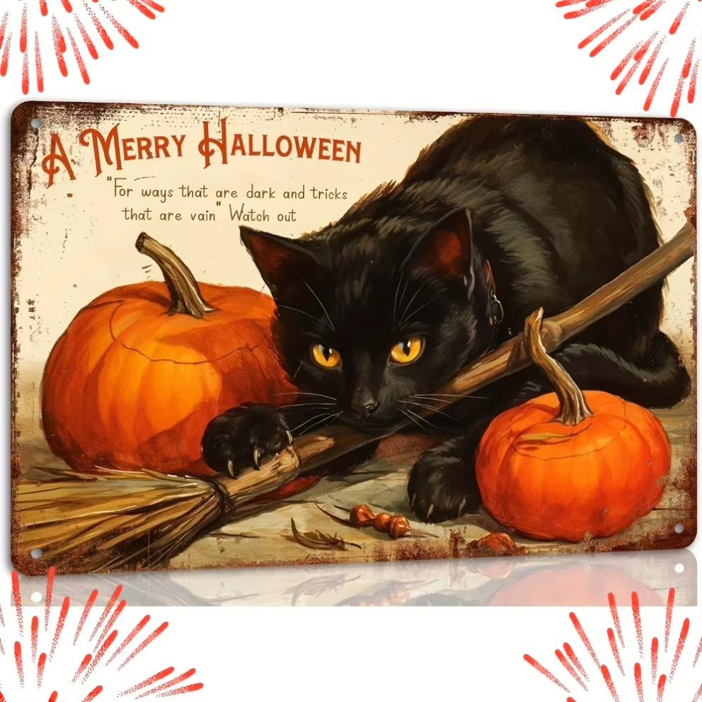 Charmante schwarze Katze und Kürbis Metall Wanddeko - Vielseitige Schmiedeeisen Dekoration für Halloween, Weihnachten und mehr -