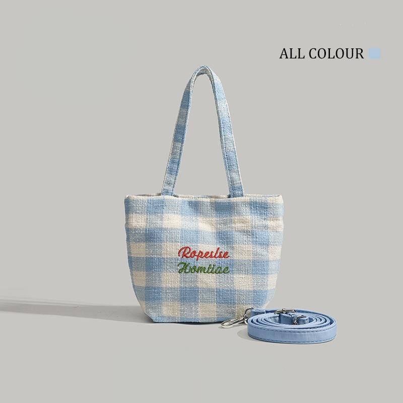 

Large capacity daily commute extracurricular small fresh sweet lively versatile embroidered plaid shoulder messenger bag небесно-голубой