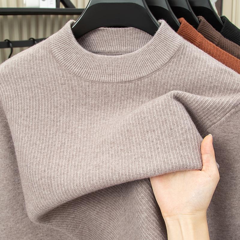 Men s Wool Knitted Sweater - Thick Warm Autumn/Winter Half-High Collar Base Layer L