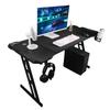 Gaming Desk with Mouse Pad Headphone Holder Steel Leg Removable LED Computer Workstation for