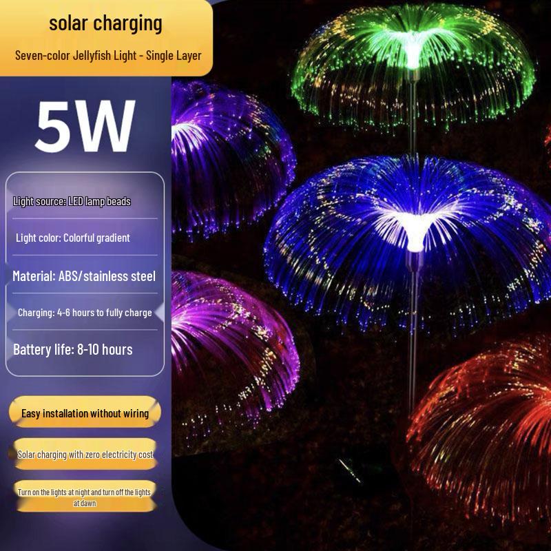 Outdoor Color-Changing LED Jellyfish Garden Lights with Solar Fiber Optics