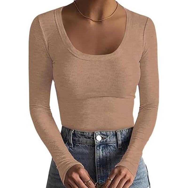 

YYFS Женская мода Повседневная весна-осень Однотонные принты Длинные рукава U-образный вырез Блузки и рубашки XL